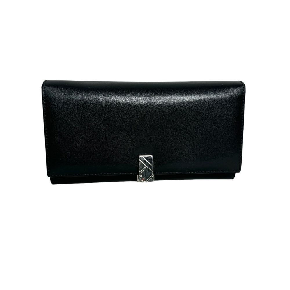 Furla Black Smooth Leather Hinge Billfold Wallet Large Organizer Quiet Luxury